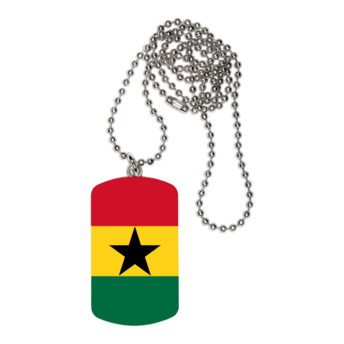 BIJOUX, collier médaillon rectangle: "DRAPEAU GHANA"